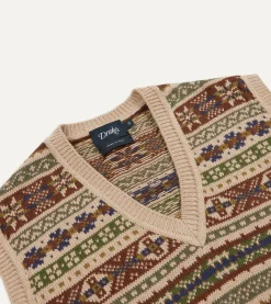 Drake’s Beige Cotton Cashmere Fair Isle Knit Vest