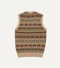 Drake’s Beige Cotton Cashmere Fair Isle Knit Vest