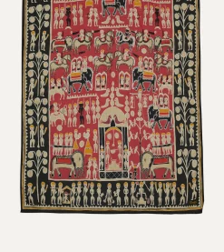 Drake’s Black And Red Tribal Elephant Print Wool-Silk Scarf