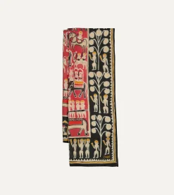 Drake’s Black And Red Tribal Elephant Print Wool-Silk Scarf