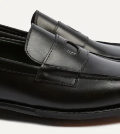 Drake’s Black Calf Leather Charles Mk II Goodyear Welted Penny Loafer