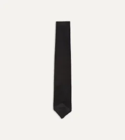 Drake’s Black Fine Woven Grenadine Silk Hand Rolled Tie