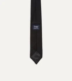 Drake’s Black Fine Woven Grenadine Silk Hand Rolled Tie