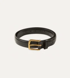Drake’s Black Fully Lined Bridle Leather Belt With Brass Buckle