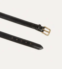 Drake’s Black Fully Lined Bridle Leather Belt With Brass Buckle