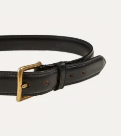 Drake’s Black Fully Lined Bridle Leather Belt With Brass Buckle