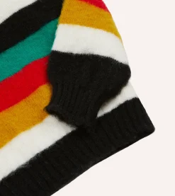 Drake’s Black Multi Stripe Brushed Shetland Crew Neck Jumper
