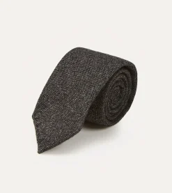Drake’s Black Pure Cashmere Solid Hand Rolled Tie
