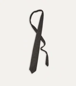 Drake’s Black Pure Cashmere Solid Hand Rolled Tie