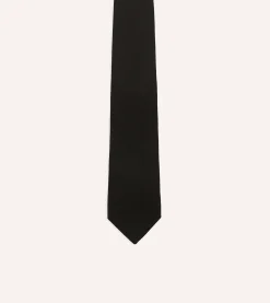 Drake’s Black Pure Cashmere Solid Tipped Tie