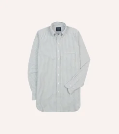 Drake’s Ticking Stripe Cotton Oxford Cloth Button-Down Shirt