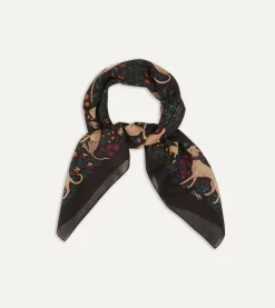 Drake’s Black Unicorn Print Wool-Silk Square Scarf