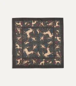 Drake’s Black Unicorn Print Wool-Silk Square Scarf