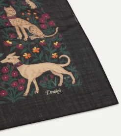 Drake’s Black Unicorn Print Wool-Silk Square Scarf