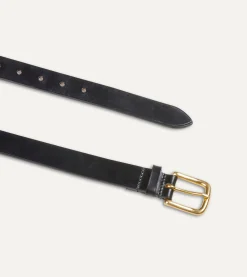 Drake’s Black Unlined Bridle Leather Belt With Brass Buckle