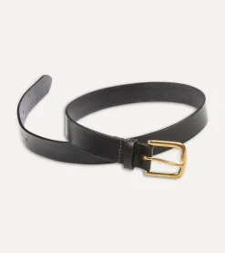 Drake’s Black Unlined Bridle Leather Belt With Brass Buckle