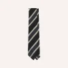 Drake’s Black, White And Grey Multi Stripe Hand Rolled Silk Grenadine Tie