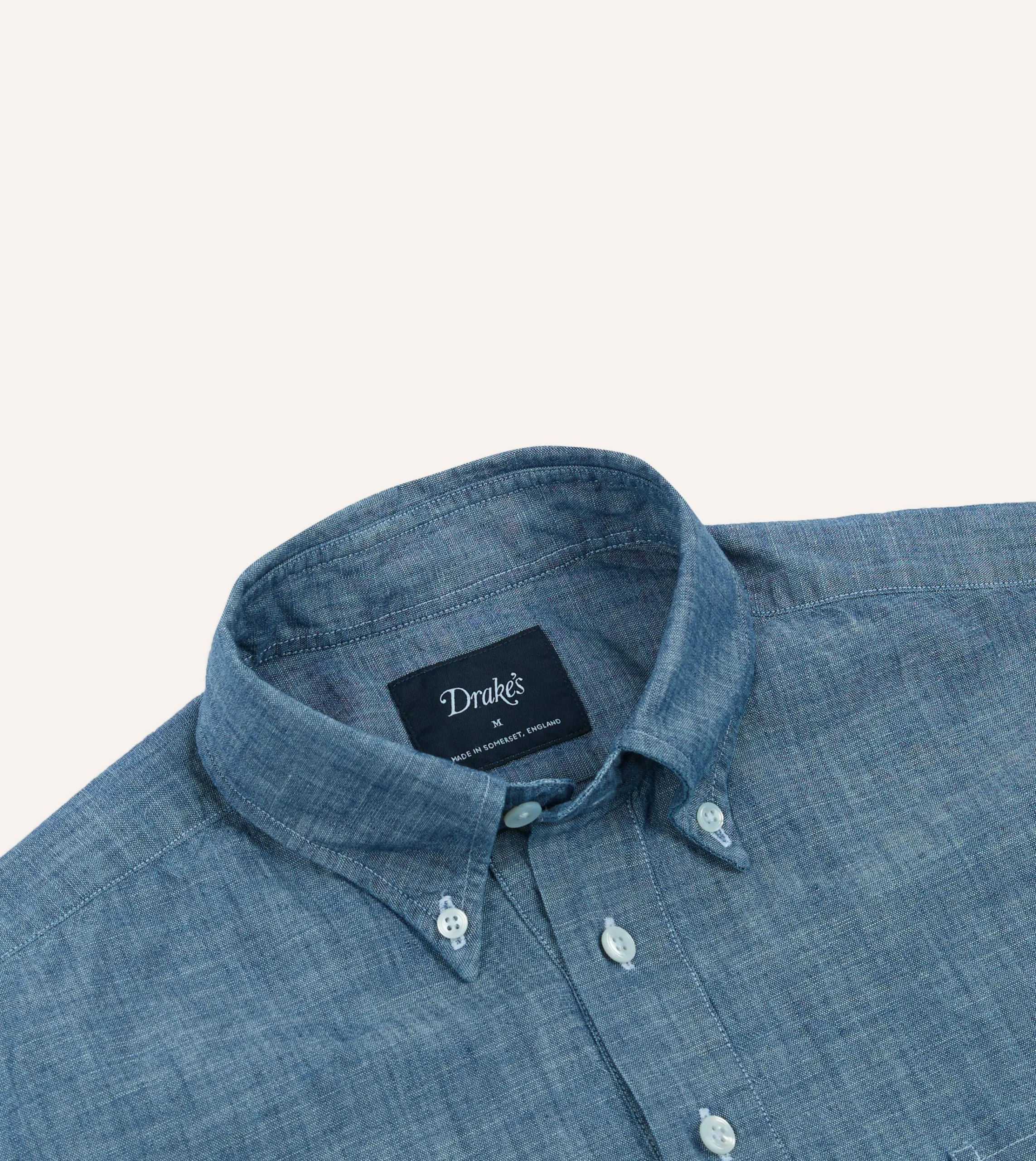 Drake’s Bleach Blue Cotton Chambray Button-Down Popover Shirt