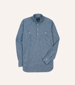 Drake’s Bleach Blue Cotton Chambray Button-Down Popover Shirt