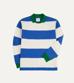 Drake’s Blue And White Wide Stripe Mock Collar Long-Sleeve Jersey