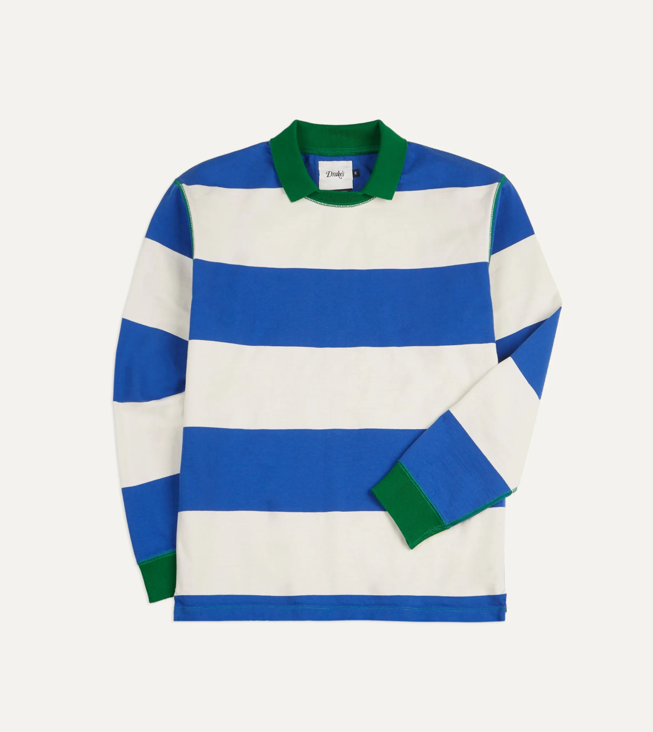 Drake’s Blue And White Wide Stripe Mock Collar Long-Sleeve Jersey
