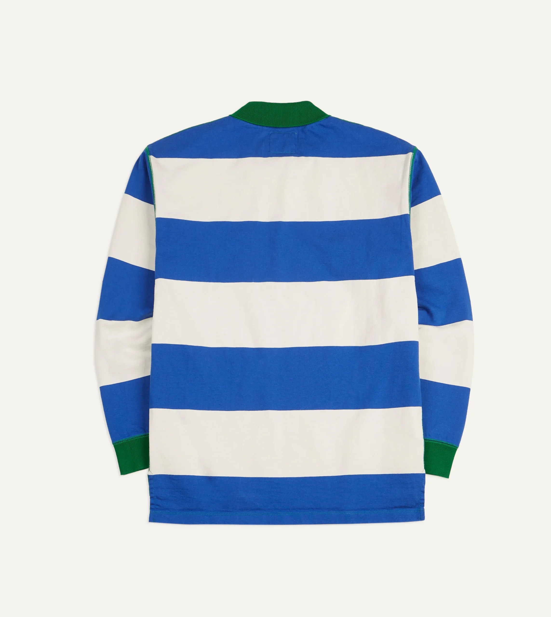 Drake’s Blue And White Wide Stripe Mock Collar Long-Sleeve Jersey