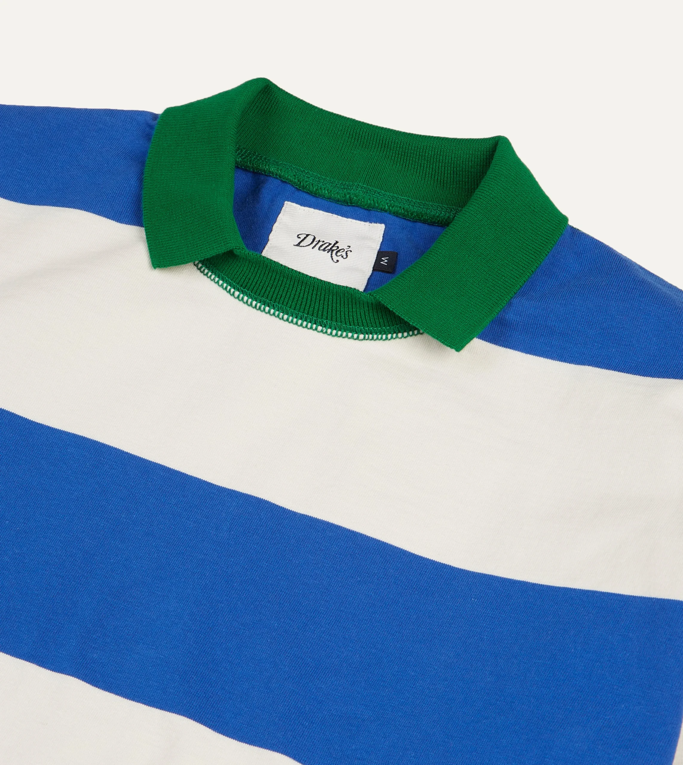 Drake’s Blue And White Wide Stripe Mock Collar Long-Sleeve Jersey