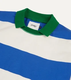 Drake’s Blue And White Wide Stripe Mock Collar Long-Sleeve Jersey