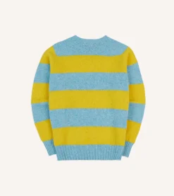 Drake’s Blue And Yellow Striped Brushed Shetland Crew Neck Jumper