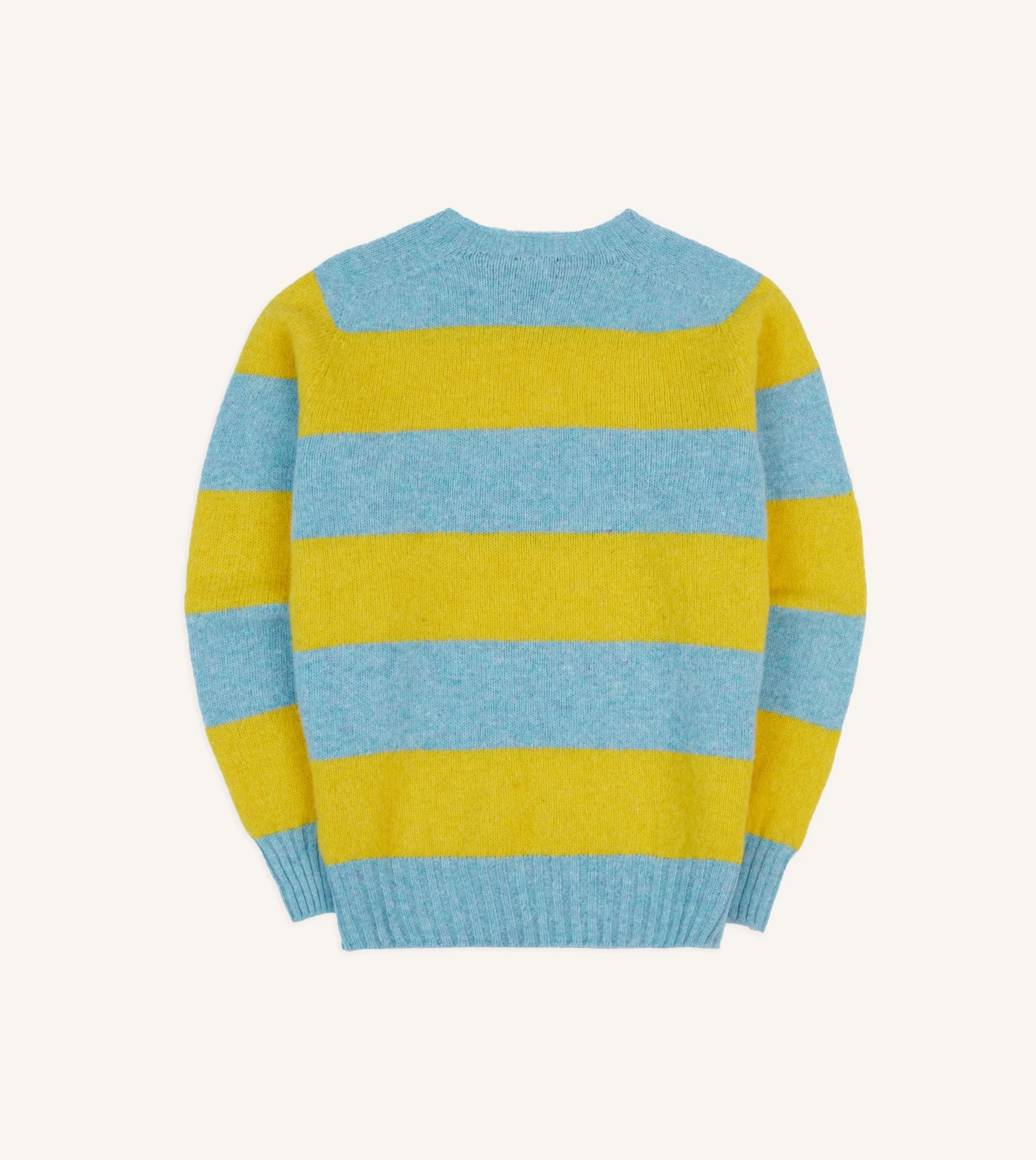 Drake’s Blue And Yellow Striped Brushed Shetland Crew Neck Jumper