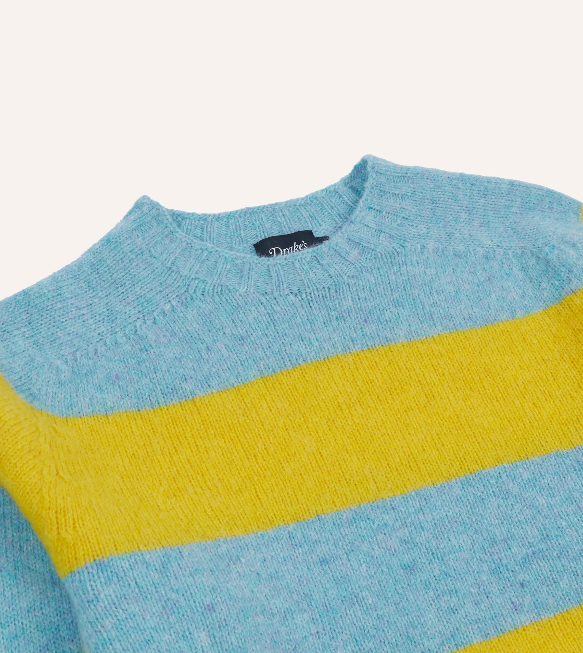 Drake’s Blue And Yellow Striped Brushed Shetland Crew Neck Jumper