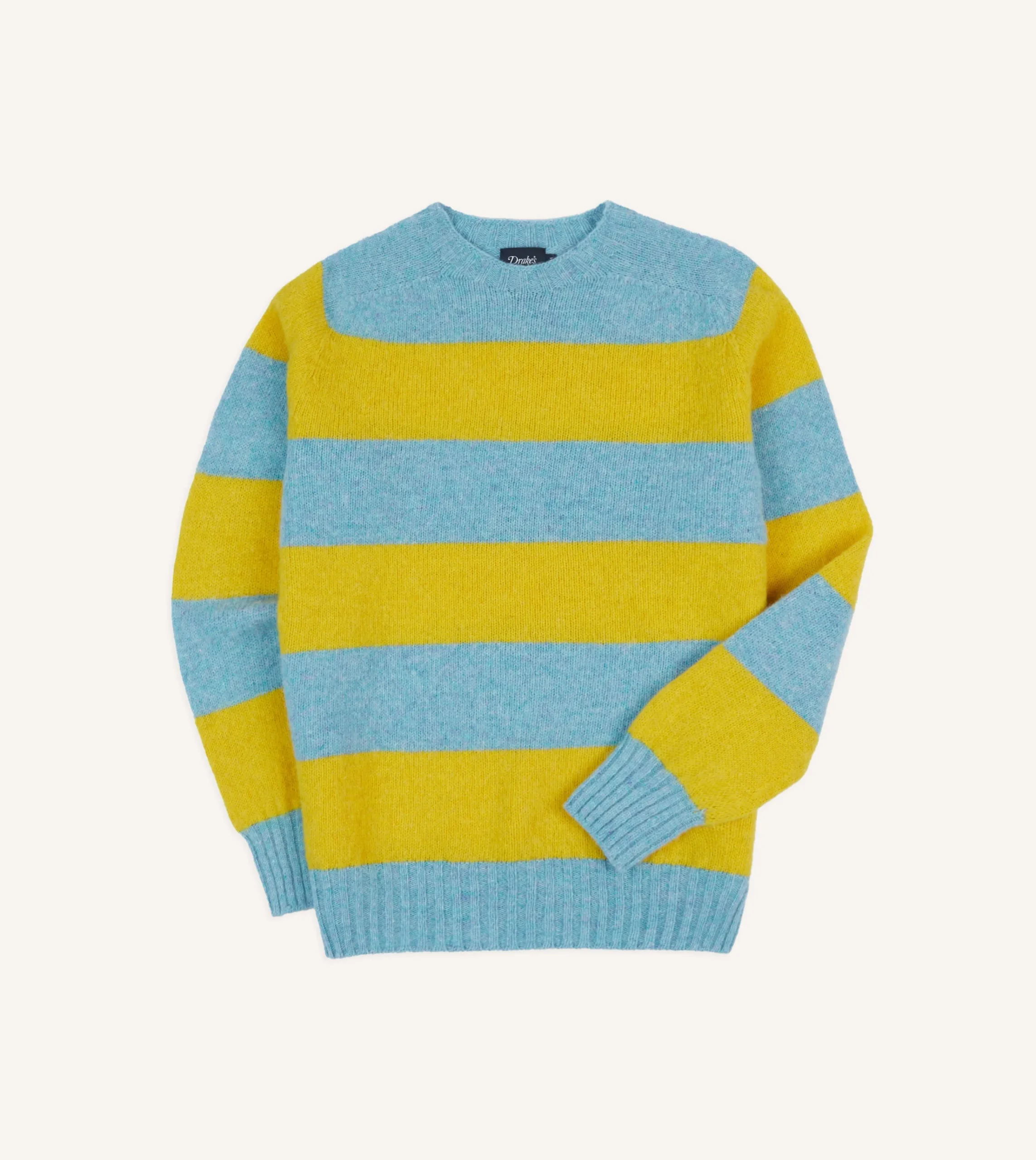 Drake’s Blue And Yellow Striped Brushed Shetland Crew Neck Jumper