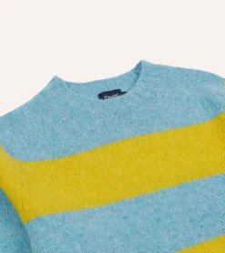 Drake’s Blue And Yellow Striped Brushed Shetland Crew Neck Jumper