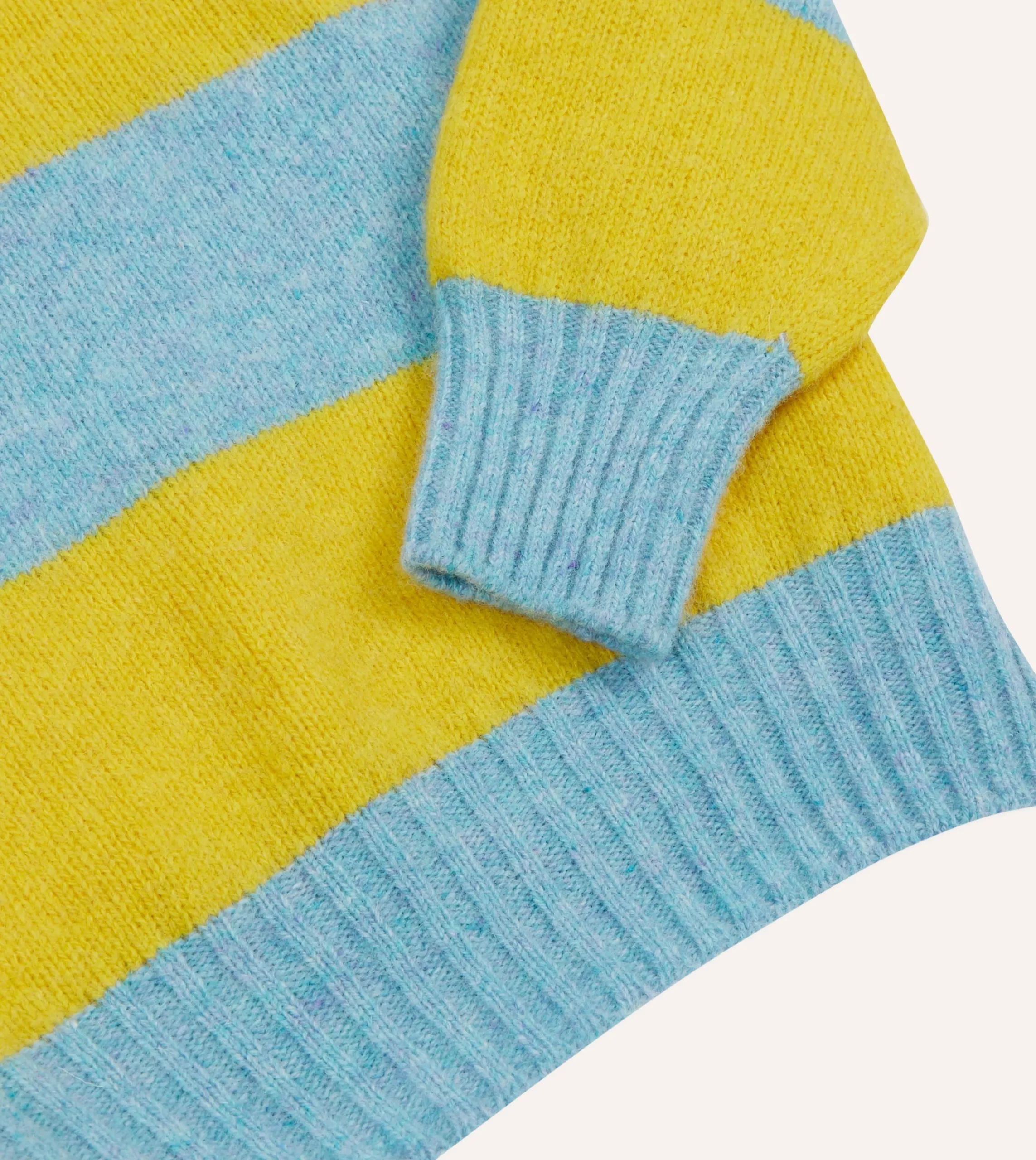 Drake’s Blue And Yellow Striped Brushed Shetland Crew Neck Jumper