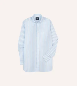 Drake’s Blue Broad Stripe Cotton Poplin Button-Down Shirt