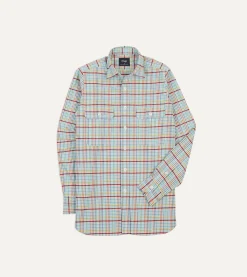 Drake’s Blue Brushed Tablecloth Check Cotton Two-Pocket Work Shirt
