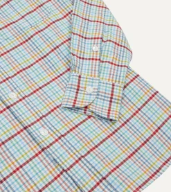Drake’s Blue Brushed Tablecloth Check Cotton Two-Pocket Work Shirt