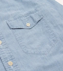 Drake’s Blue Cotton Chambray Two-Pocket Work Shirt