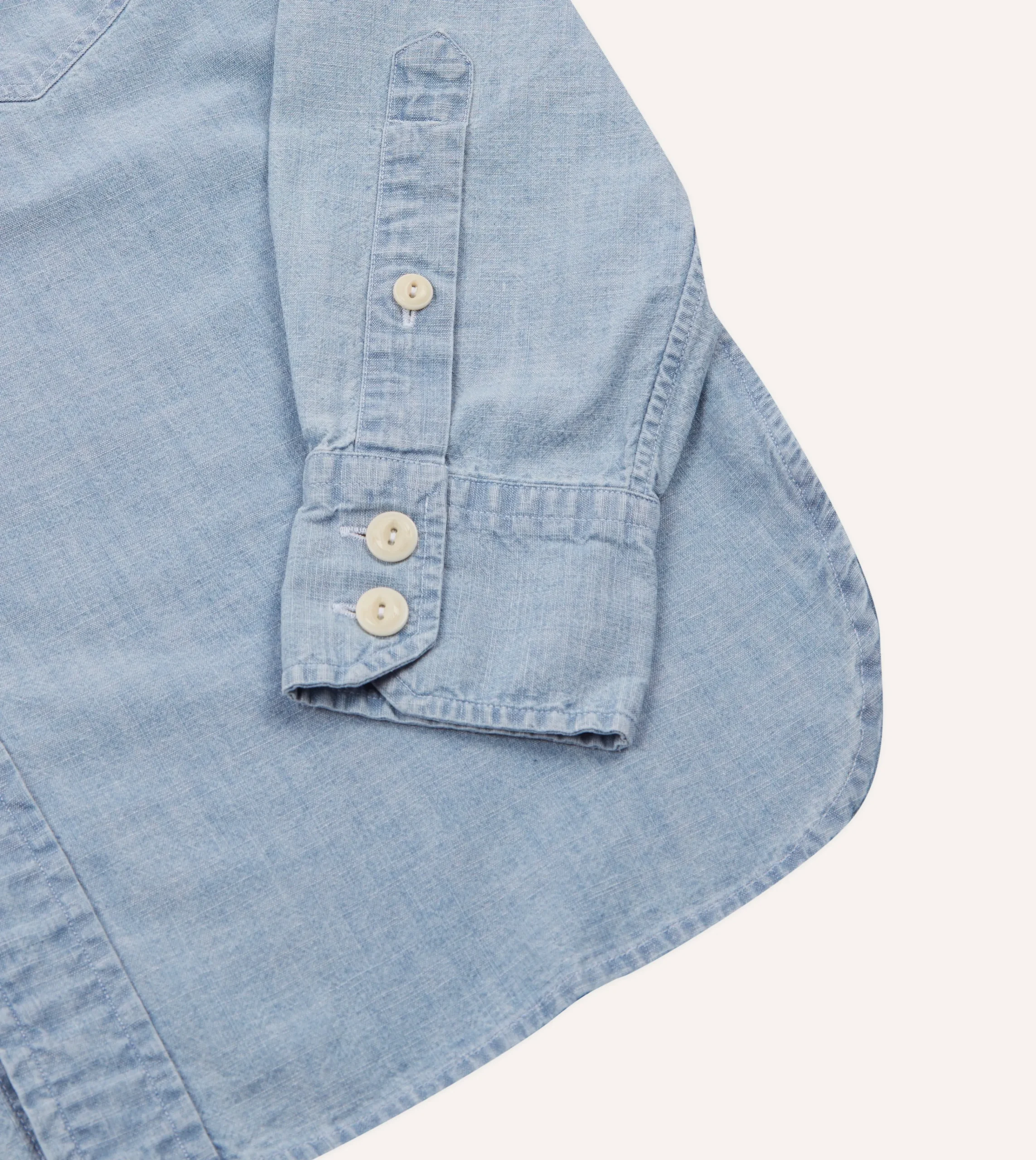 Drake’s Blue Cotton Chambray Two-Pocket Work Shirt