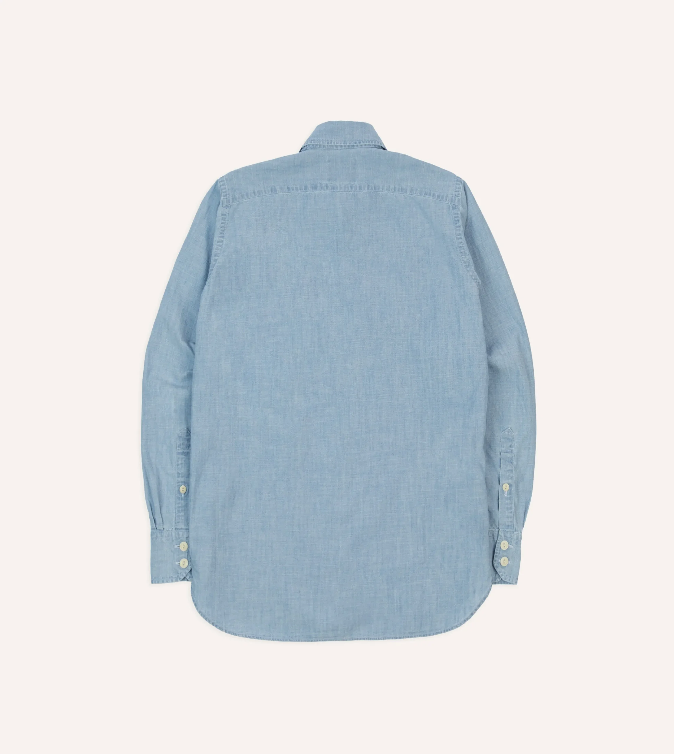 Drake’s Blue Cotton Chambray Two-Pocket Work Shirt