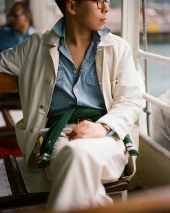 Drake’s Blue Cotton Chambray Two-Pocket Work Shirt