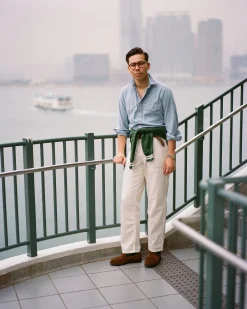 Drake’s Blue Cotton Chambray Two-Pocket Work Shirt