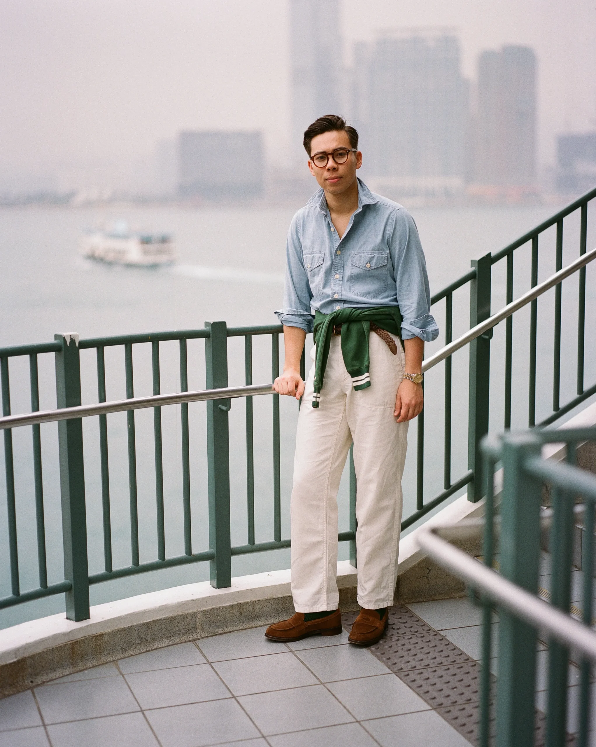 Drake’s Blue Cotton Chambray Two-Pocket Work Shirt