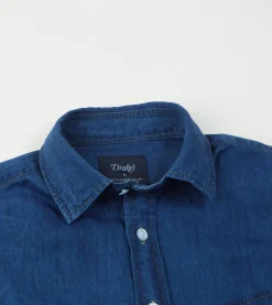 Drake’s Blue Cotton Linen Two-Pocket Work Shirt