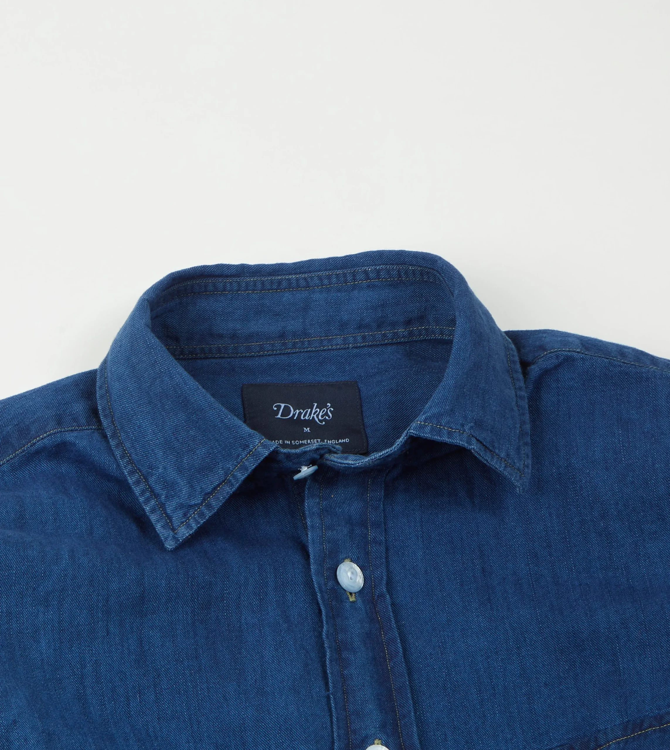 Drake’s Blue Cotton Linen Two-Pocket Work Shirt