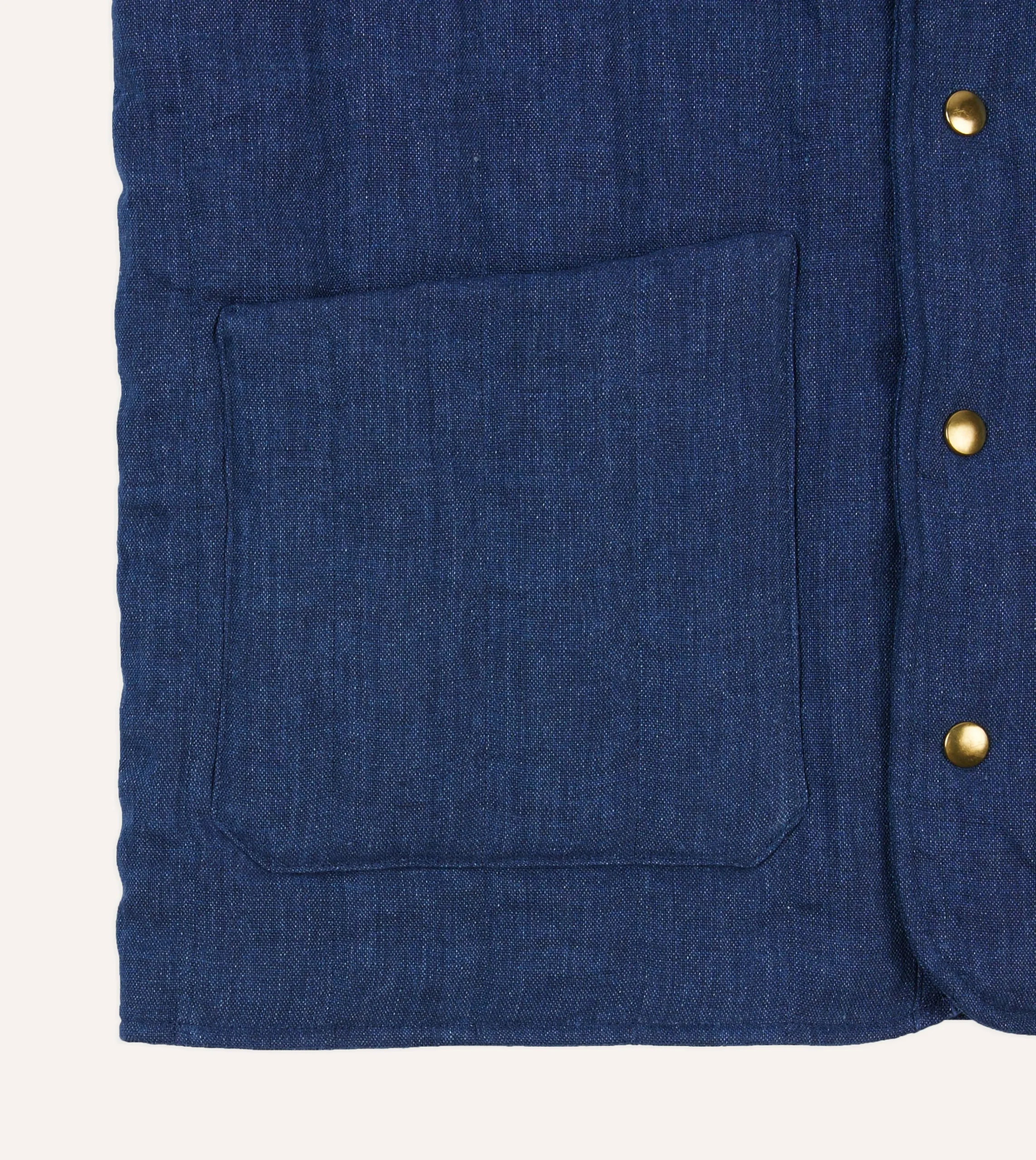 Drake’s Blue Linen Quilted Snap Vest