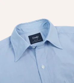 Drake’s Blue Pinpoint Oxford Cotton Cloth Long Point Collar Shirt