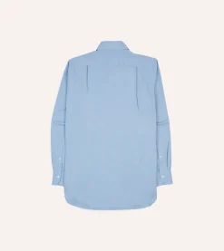 Drake’s Blue Pinpoint Oxford Cotton Cloth Long Point Collar Shirt
