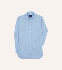 Drake’s Blue Pinpoint Oxford Cotton Cloth Long Point Collar Shirt