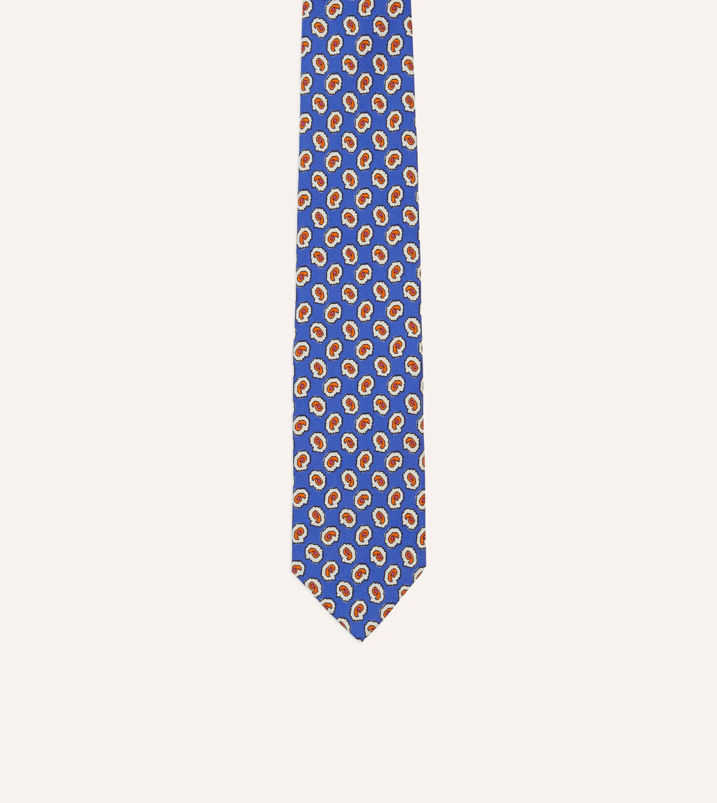 Drake’s Small Paisley Leaf Print Silk Self Tipped Tie
